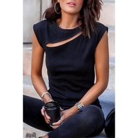 Azura Exchange Slash Cutout Cap Sleeve T Shirt - M thumbnail