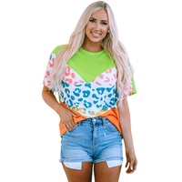 Azura Exchange Leopard Patchwork Waffle Knit T-Shirt - S thumbnail