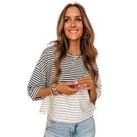Azura Exchange Patchwork Striped Short Sleeve Top - L thumbnail