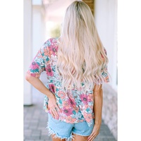 Azura Exchange Bohemian Flower Print Flowy Short Sleeve Top - S thumbnail