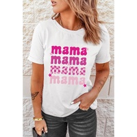 White Round Neck mama Graphic Casual Tee - M thumbnail