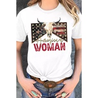 White American Woman Bull Skull Graphic T Shirt - M thumbnail