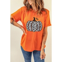 Orange Leopard Pumpkin Graphic Daily Fashion Tee - S thumbnail