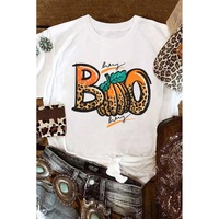 White BOO Pumpkin Leopard Print Crew Neck T Shirt - 2XL thumbnail