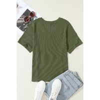 Azura Exchange Jungle Green Corded V Neck Chest Pocket Loose T-shirt - L thumbnail
