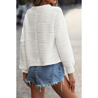 White Wavy Texture Drop Shoulder Long Sleeve Top - L thumbnail