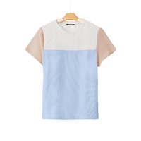 Light Blue Rib Textured Colorblock T Shirt - L thumbnail