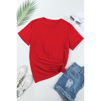 Red Casual Plain Crew Neck Tee - L thumbnail