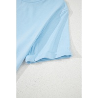 Light Blue Bright Casual Plain Crew Neck Tee - 2XL thumbnail