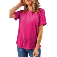 Rose Red Casual Plain Crew Neck Tee - M thumbnail