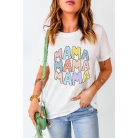 White MAMA Slogan Print Crew Neck Casual T Shirt - XL thumbnail