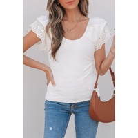 White Eyelet Ruffle Sleeve Slim Fitted Top - M thumbnail