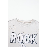 Gray Rock & Roll Graphic Distressed Vintage Tee - XL thumbnail