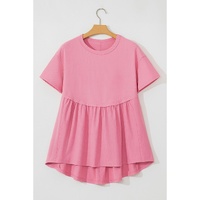 Peach Blossom Subtle Ribbed Short Sleeve Babydoll Top - L thumbnail