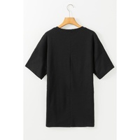 Black Solid Color Round Neck Basic Tunic T Shirt - L thumbnail