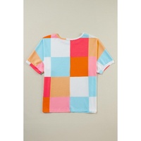 Light Blue Waffle Knit Colorblock Loose T Shirt - S thumbnail