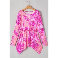 Rose Classic Leopard Print Handkerchief Hem Tunic Top - L thumbnail