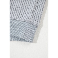 Light Grey Waffle Patchwork Long Sleeve Raw Hem Pullover Top - L thumbnail