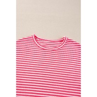 Rose Stripe Round Neck Drop Shoulder Long Sleeve Top - S thumbnail