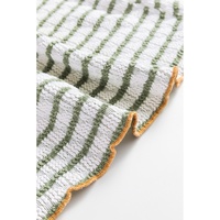 Green Stripe Textured Frilly Trim Buttons Henley Long Sleeve Top - L thumbnail