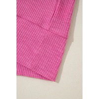 Bright Pink Textured Colorblock 3/4 Sleeve Oversize Top - L thumbnail