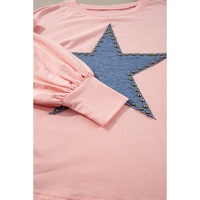 Gossamer Pink Studded Star Graphic Oversized Long Sleeve Top - L thumbnail