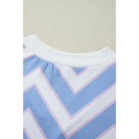Sky Blue Zigzag Striped Print V Neck Oversized Top - L thumbnail