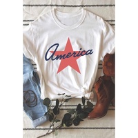 White America Star Shape Print O Neck Loose Fit T Shirt - M thumbnail