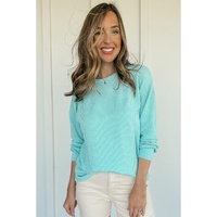 Aruba Blue Solid Color Corded Knit Round Neck Top - XL thumbnail