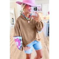 Dune Flower Patchwork Raglan Sleeve Exposed Seam Oversized Top - 2XL thumbnail