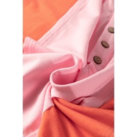 Pink Colorblock Long Sleeve Buttons Henley Top - L thumbnail