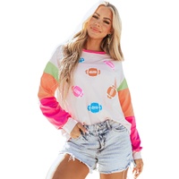 Pink GAME DAY Rugby Football Graphic Color Block Sleeve Top - L thumbnail