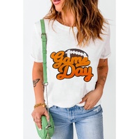 White Chenille Game Day Rugby Football Pattern Crewneck T Shirt - M thumbnail
