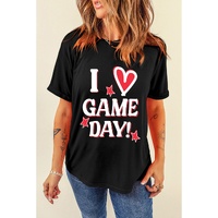 Black I Love GAME DAY Heart Printed Crewneck T Shirt - XL thumbnail