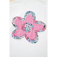 White Floral Applique Notched V Neck Dolman Sleeve Top - S thumbnail