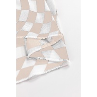 Khaki Checkered Pattern Mesh Mock Neck Long Sleeve Top - L thumbnail