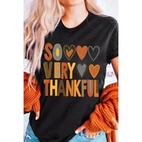 Black So Very Thankful Heart Printed Crewneck Thanksgiving T Shirt - S thumbnail