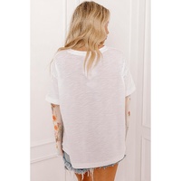 White Faux Two Piece Floral Long Sleeve Patchwork Tee - M thumbnail