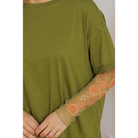 Fern Green Faux Two Piece Floral Long Sleeve Patchwork Tee - L thumbnail