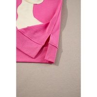 Strawberry Pink Contrasting Color Ribbon Bow Front Patch Loose Tee with Slits - L thumbnail