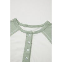 Clearly Aqua Colorblock Raglan Short Sleeve Half Buttons High Low T Shirt - L thumbnail