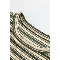 Green Stripe Textured Side Slits Crew Neck T Shirt - L thumbnail