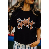 Black Spooky Rhinestone Crew Neck Graphic Tee - 2XL thumbnail
