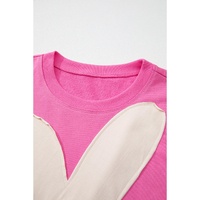 Sachet Pink Contrast Flower Drop Shoulder Loose T Shirt - L thumbnail