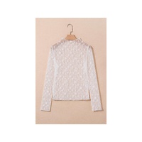 White Sheer Floral Lace Long Sleeve Slim Fit Top - L thumbnail