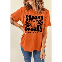Orange SPOOKY Vibe Ghost Print Crewneck Halloween T Shirt - S thumbnail
