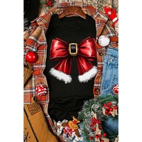 Black Christmas Big Bowknot Graphic Crewneck T Shirt - M thumbnail