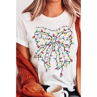 White Colored Light Bowknot Graphic Crewneck T Shirt - XL thumbnail
