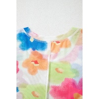 Multicolour Floral Mesh Lettuce Trim Cropped T Shirt - M thumbnail
