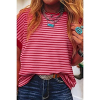 Pink Stripe Knitted Round Neck T Shirt - S thumbnail